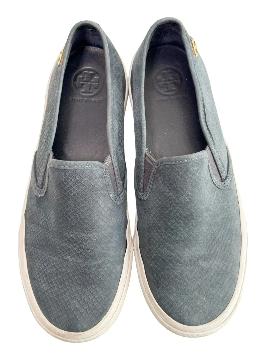 Tory Burch Blue Snakeskin Slip On Sneaker 6.5